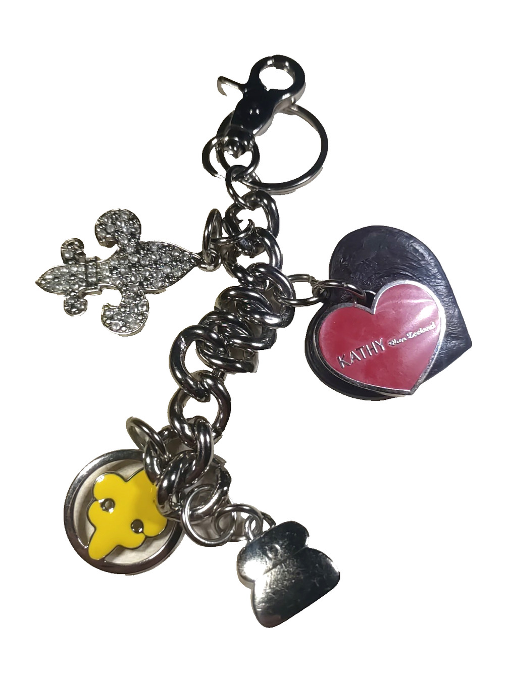 Kathy Van Zeeland Silver Tone Keychain Hearts Flur Dis Lee Purse Clip